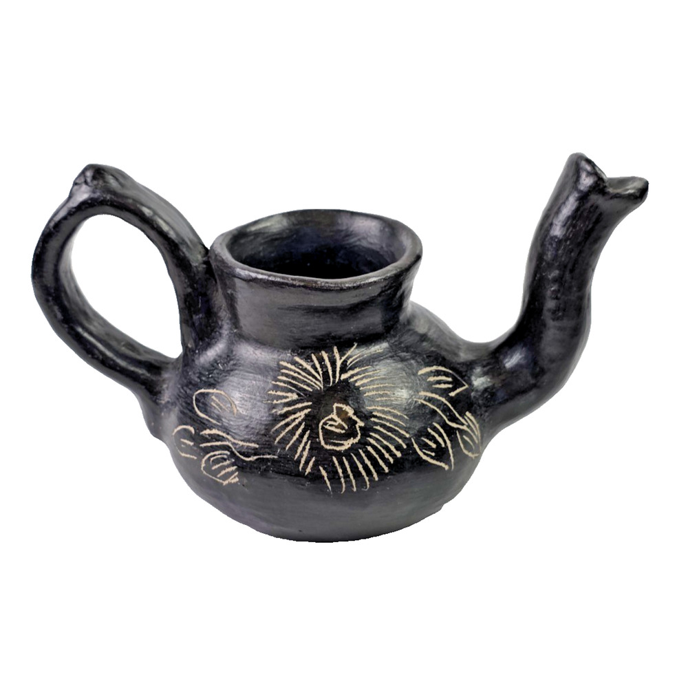 Vintage Quinchamali Chilean Art Pottery Black Teapot Handcrafted Folk Art
